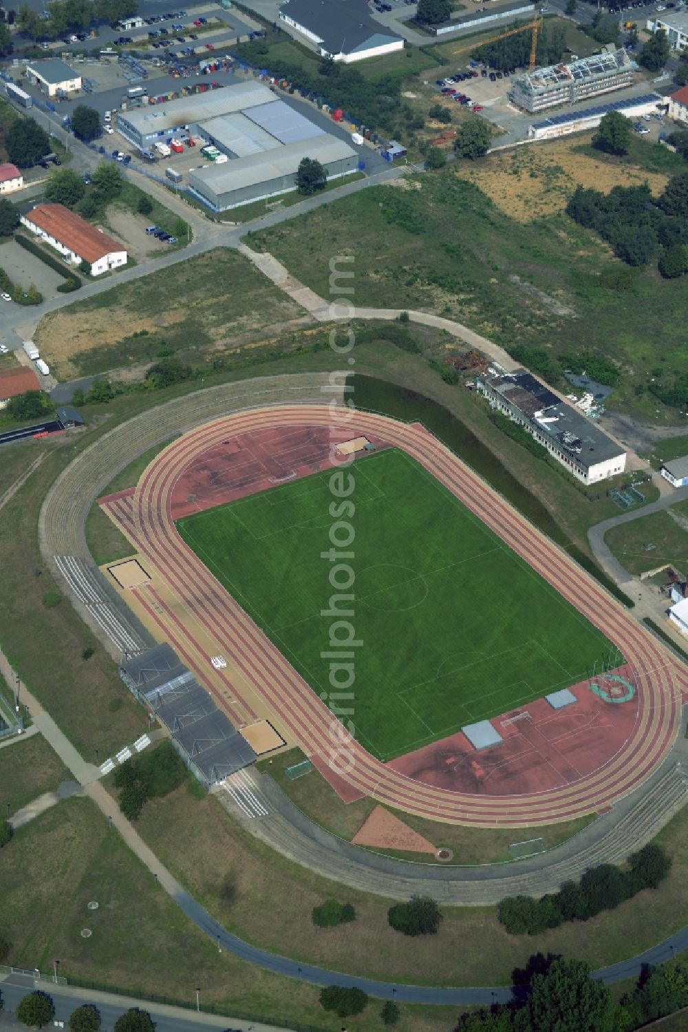 Riesa from above - Ensemble of sports grounds in Riesa in the state Saxony