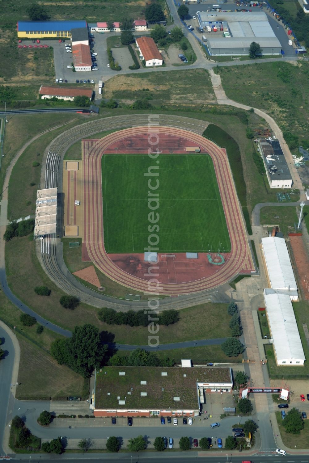 Riesa from the bird's eye view: Ensemble of sports grounds in Riesa in the state Saxony