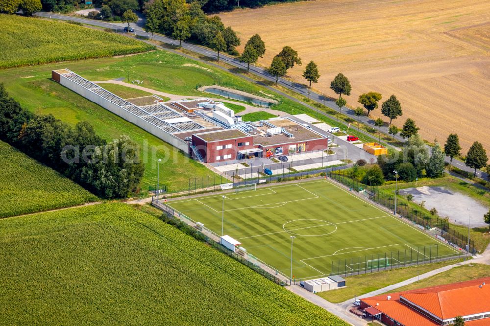 Bergkamen from above - Ensemble of sports grounds of Schiesszentrum Unna-Hamm GmbH Overberge on Hansastrasse in Bergkamen in the state North Rhine-Westphalia, Germany