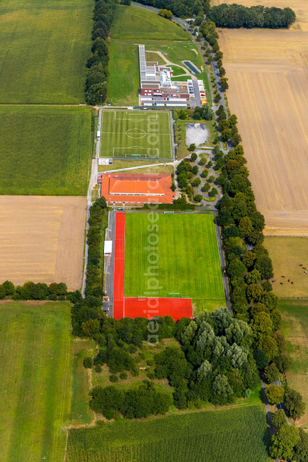 Bergkamen from above - Ensemble of sports grounds of Schiesszentrum Unna-Hamm GmbH Overberge on Hansastrasse in Bergkamen in the state North Rhine-Westphalia, Germany