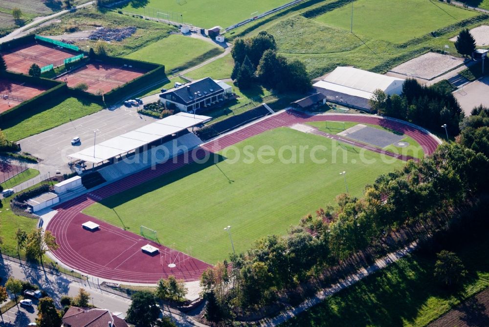 Karlsbad from above - Ensemble of sports grounds of the schools in Karlsbad in the state Baden-Wuerttemberg