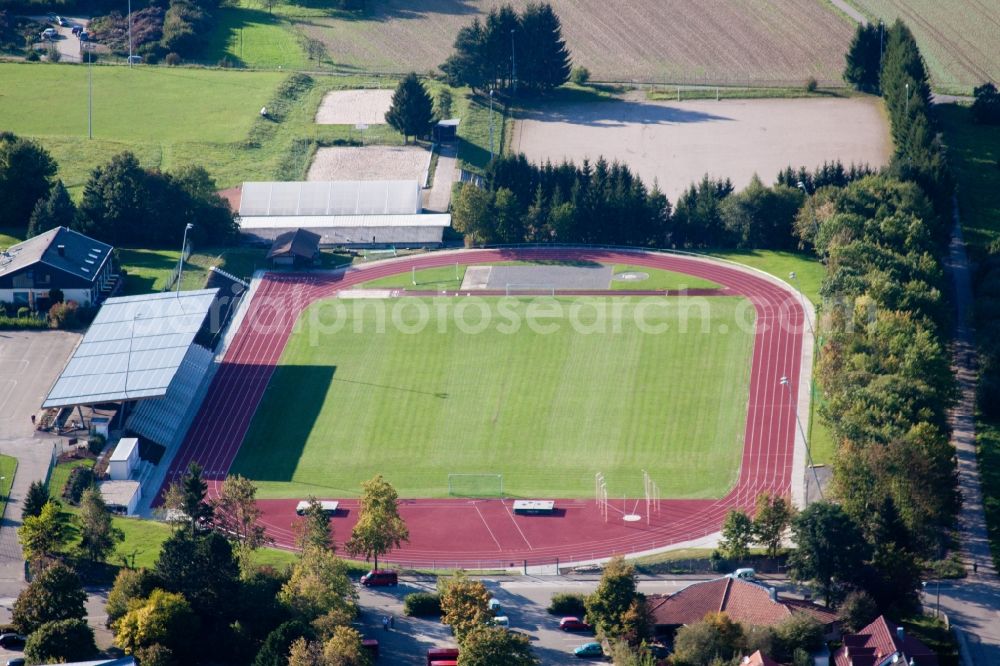 Karlsbad from the bird's eye view: Ensemble of sports grounds of the schools in Karlsbad in the state Baden-Wuerttemberg