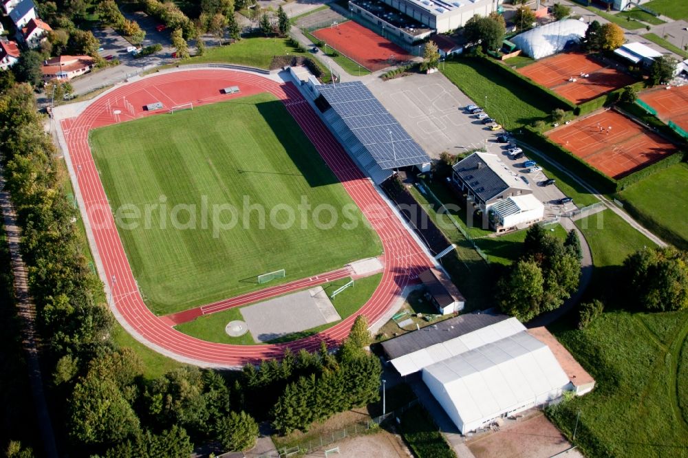 Karlsbad from the bird's eye view: Ensemble of sports grounds of the schools in Karlsbad in the state Baden-Wuerttemberg