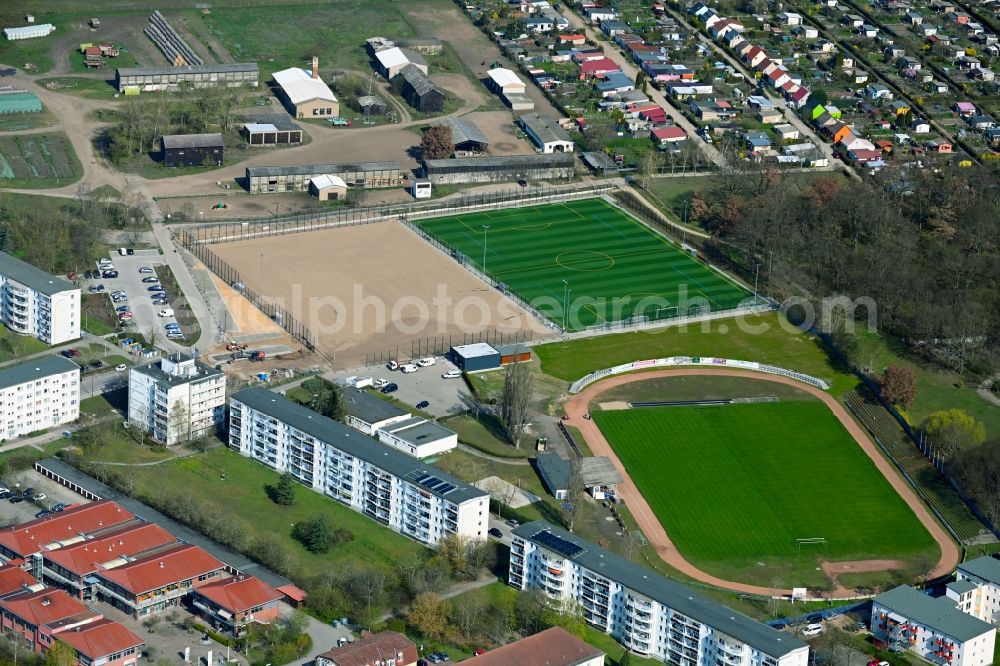 Aerial photograph Schwedt/Oder - Ensemble of sports grounds of FC Schwedt 02 e.V. in Schwedt/Oder in the state Brandenburg, Germany