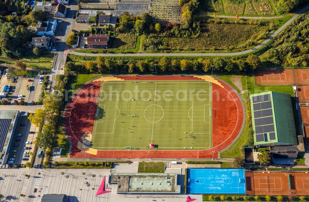 Selm from the bird's eye view: Ensemble of sports grounds on street Sandforter Weg in Selm in the state North Rhine-Westphalia, Germany