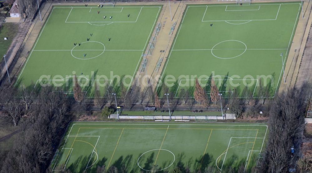 Berlin from above - Ensemble of sports grounds Volkspark Mariendorf in Berlin in Germany