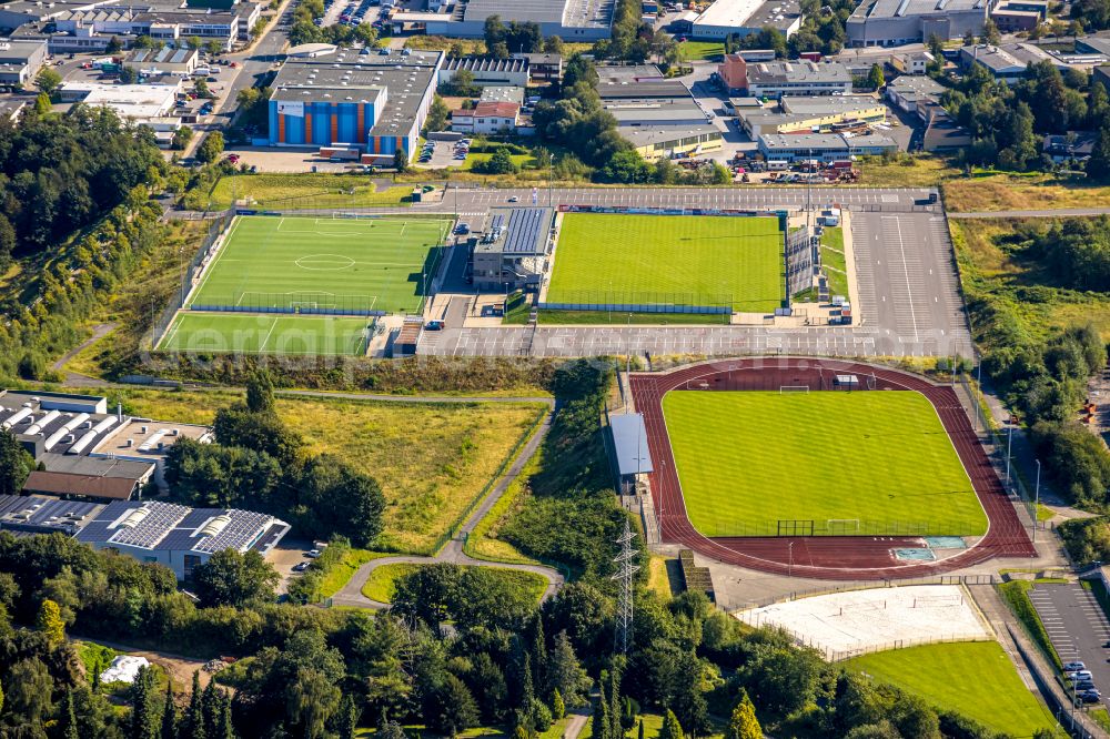 Velbert from the bird's eye view: Ensemble of sports fields and sports hall at the EMKA Sports Center Velbert in Velbert in the state of North Rhine-Westphalia, Germany