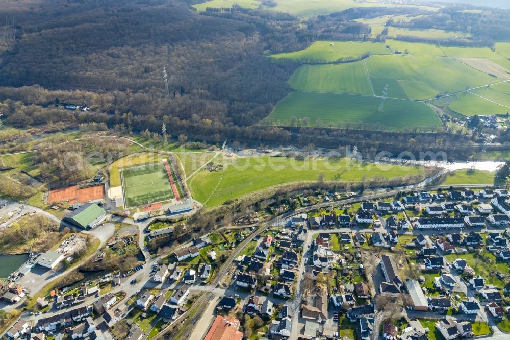 Aerial image Arnsberg - Ensemble of sports grounds Sportpark An of HIAG Am Hackelond in Arnsberg in the state North Rhine-Westphalia, Germany