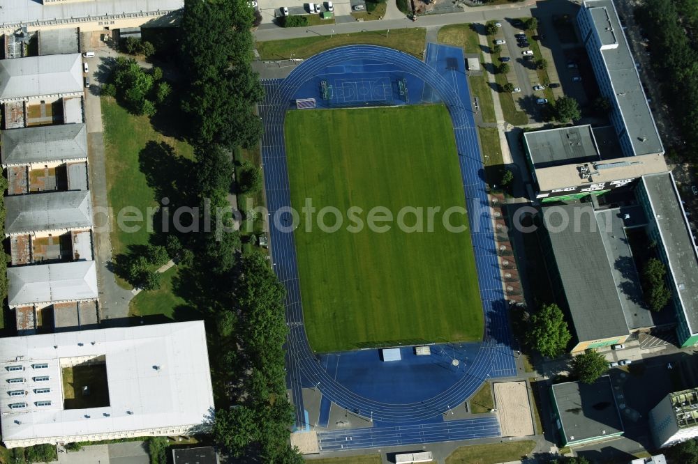 Leipzig from above - Ensemble of sports grounds of Sportwissenschaftliche Fakultaet der Universitaet Leipzig in Leipzig in the state Saxony