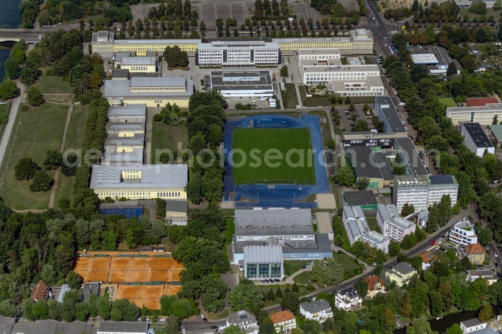 Aerial image Leipzig - Ensemble of sports grounds of Sportwissenschaftliche Fakultaet der Universitaet Leipzig in Leipzig in the state Saxony