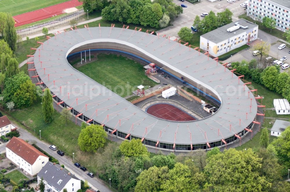 Cottbus from the bird's eye view: Ensemble of sports grounds Sportzentrum in Cottbus in the state Brandenburg. Es ist eines der groessten und modernsten Sportanlagen im Land Brandenburg einschl. Radsportanlage