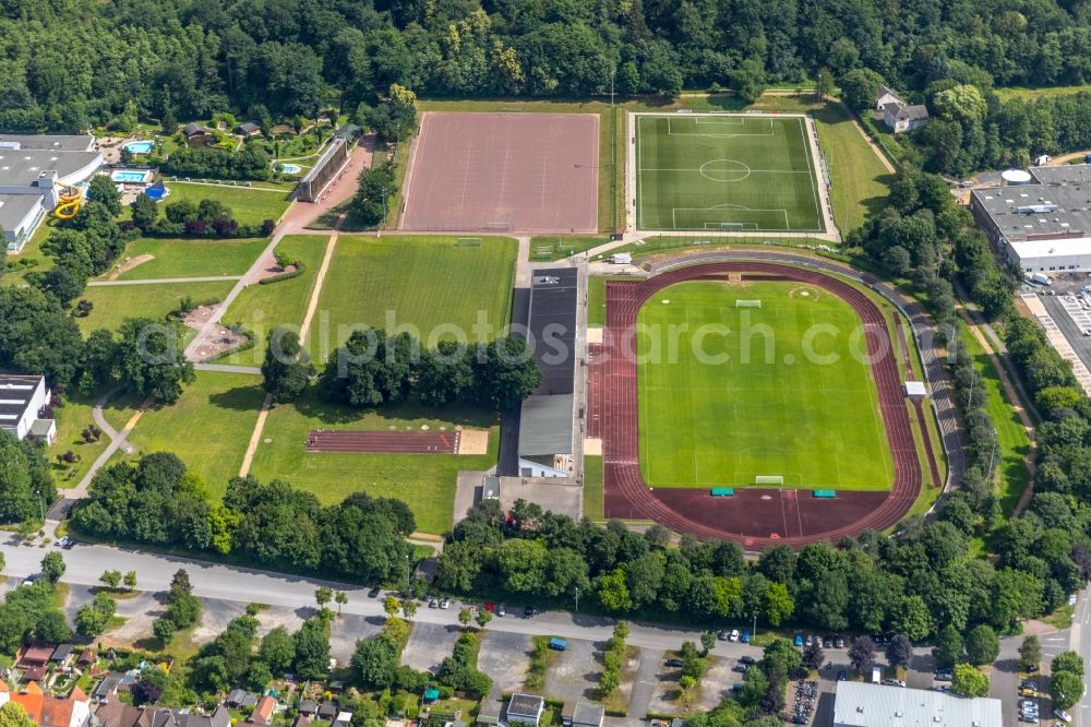 Arnsberg from above - Ensemble of sports grounds Sportzentrum Grosse Wiese in Arnsberg in the state North Rhine-Westphalia, Germany