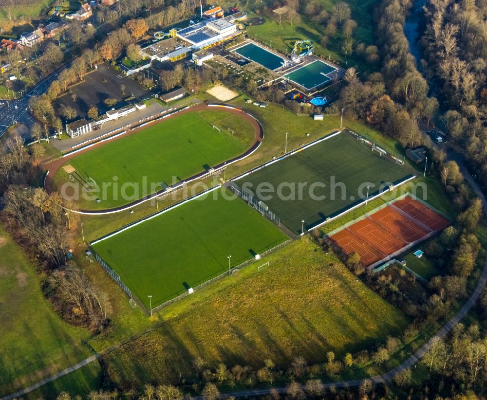 Haltern am See from above - Ensemble of sports grounds Stausee- Kampfbahn on place Ernst-August-Schmale-Platz in Haltern am See at Ruhrgebiet in the state North Rhine-Westphalia, Germany