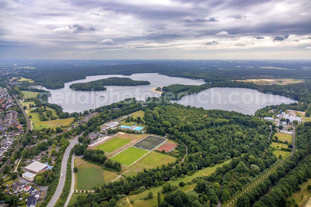 Haltern am See from the bird's eye view: Ensemble of sports grounds Stausee- Kampfbahn on place Ernst-August-Schmale-Platz in Haltern am See at Ruhrgebiet in the state North Rhine-Westphalia, Germany