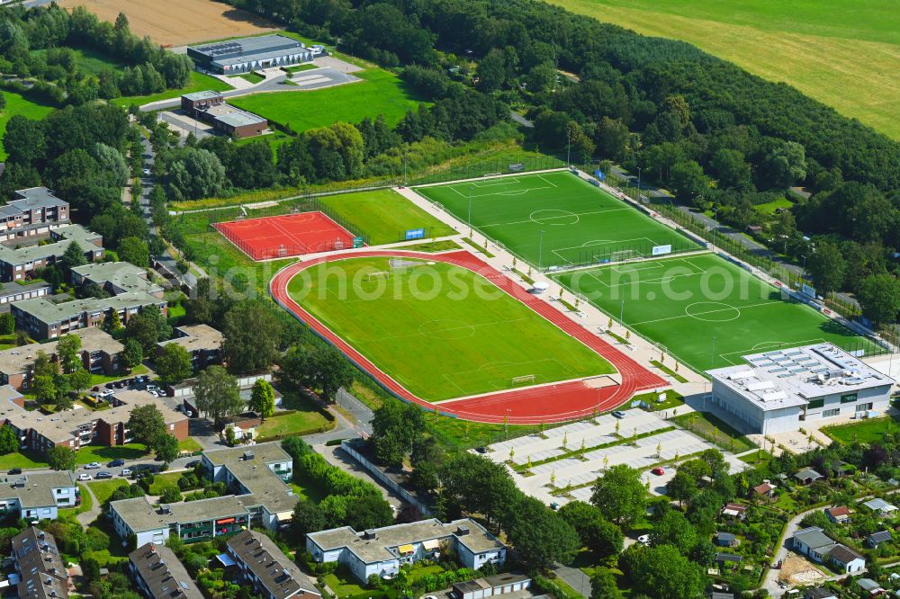 Aerial photograph Münster - Ensemble of sports grounds of TSV Handorf 1926/64 e.V. on street Hobbeltstrasse in Muenster in the state North Rhine-Westphalia, Germany