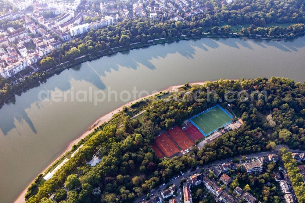 Ludwigshafen am Rhein from above - Ensemble of sports grounds of Turn and Fechtclub 1861 eV auf of Parkinsel in Ludwigshafen am Rhein in the state Rhineland-Palatinate, Germany