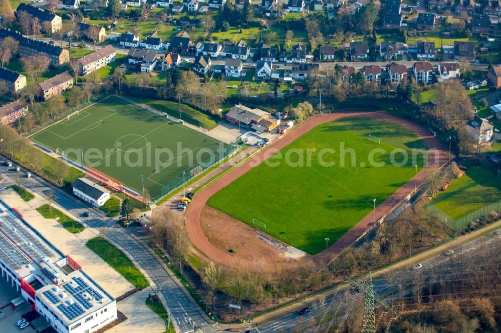 Hattingen from above - Ensemble of sports grounds Turn- und Sportverein Hattingen 1863 e.V. Wildhagen in Hattingen in the state North Rhine-Westphalia