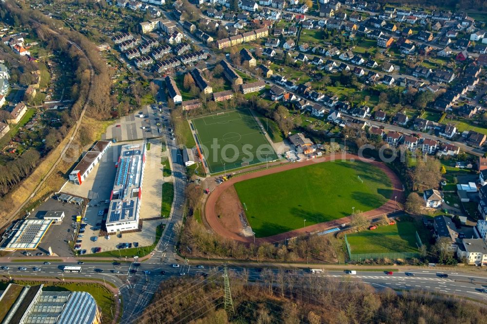 Hattingen from the bird's eye view: Ensemble of sports grounds Turn- und Sportverein Hattingen 1863 e.V. Wildhagen in Hattingen in the state North Rhine-Westphalia