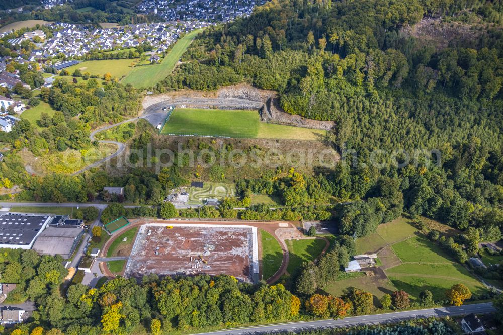 Bestwig from the bird's eye view: Ensemble of sports grounds TURN- UND SPORTVEREIN Velmede-Bestwig 92/07 e.V. in Bestwig at Sauerland in the state North Rhine-Westphalia