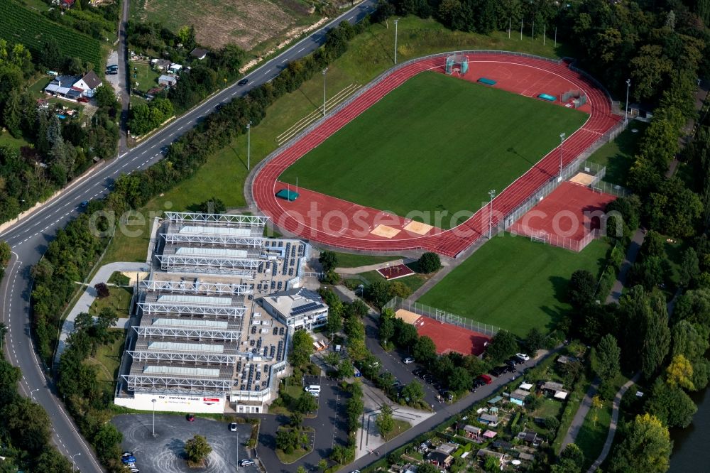 Aerial image Würzburg - Ensemble of sports grounds Turngemeinde Wuerzburg von 1848 e.V. on am Heiner-Dikreiter-Weg in the district Sanderau in Wuerzburg in the state Bavaria, Germany