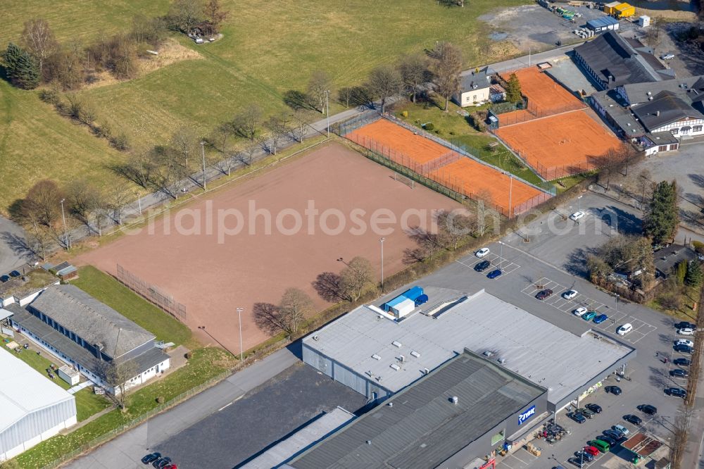 Oeventrop from the bird's eye view: Ensemble of sports grounds of the TuS 1896 Oeventrop e.V. In den Oeren in Oeventrop at Sauerland in the state North Rhine-Westphalia, Germany