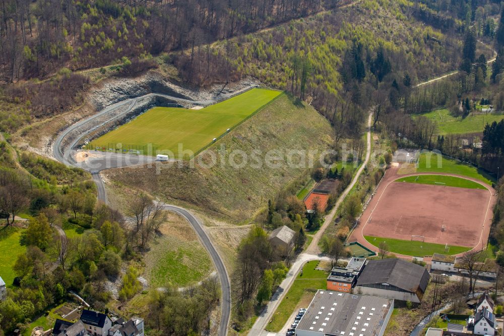 Bestwig from the bird's eye view: Ensemble of sports grounds Tus Velmede- Bestwig in Bestwig at Sauerland in the state North Rhine-Westphalia