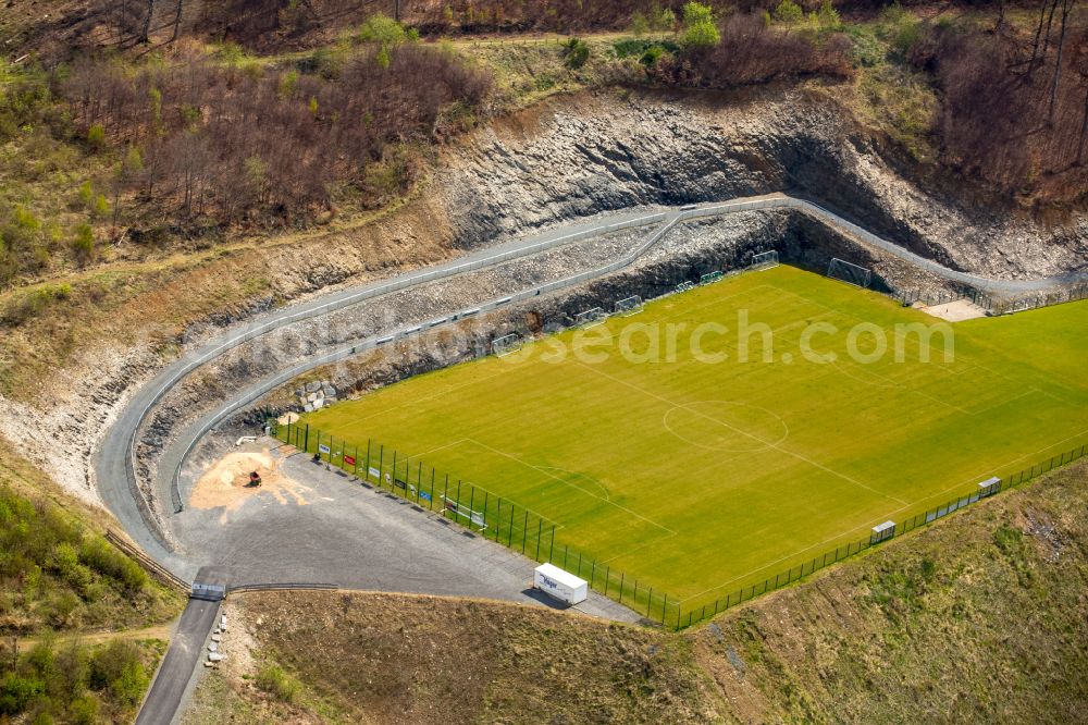 Bestwig from above - Ensemble of sports grounds Tus Velmede- Bestwig in Bestwig at Sauerland in the state North Rhine-Westphalia