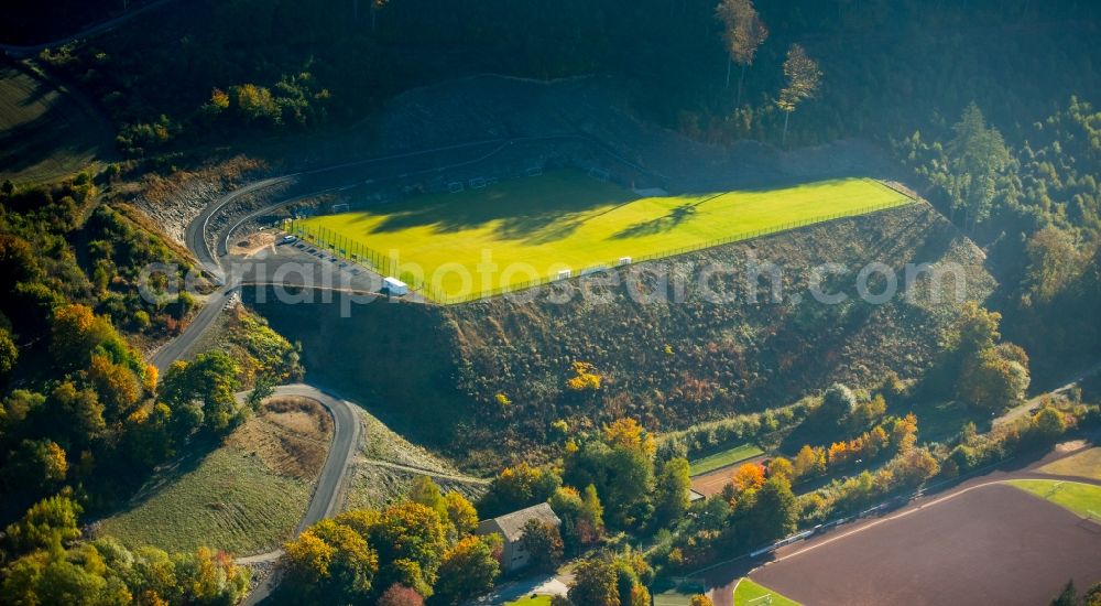 Aerial image Bestwig - Ensemble of sports grounds of the Tus Velmede- Bestwig sports club at the Heringhauser street in Bestwig in the state North Rhine-Westphalia