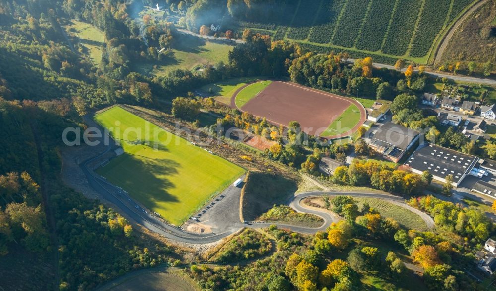 Bestwig from above - Ensemble of sports grounds of the Tus Velmede- Bestwig sports club at the Heringhauser street in Bestwig in the state North Rhine-Westphalia