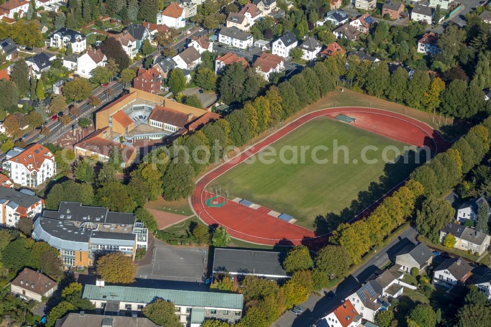 Unna from above - Ensemble of sports grounds in Unna in the state North Rhine-Westphalia, Germany