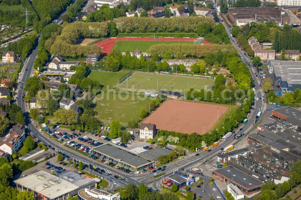 Aerial photograph Witten - Ensemble of sports grounds of VfB Annen 19 e.V. on Westfalenstrasse in Witten in the state North Rhine-Westphalia, Germany