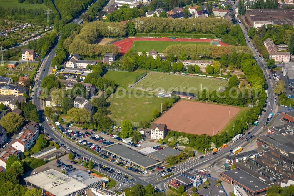 Witten from above - Ensemble of sports grounds of VfB Annen 19 e.V. on Westfalenstrasse in Witten in the state North Rhine-Westphalia, Germany