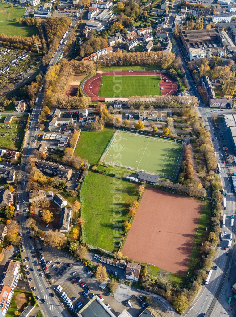 Witten from the bird's eye view: Ensemble of sports grounds of VfB Annen 19 e.V. on Westfalenstrasse in Witten in the state North Rhine-Westphalia, Germany