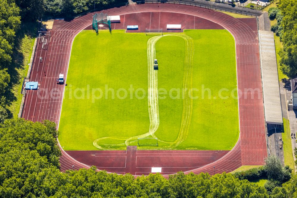 Witten from above - Ensemble of sports grounds of VfB Annen 19 e.V. on Westfalenstrasse in Witten in the state North Rhine-Westphalia, Germany