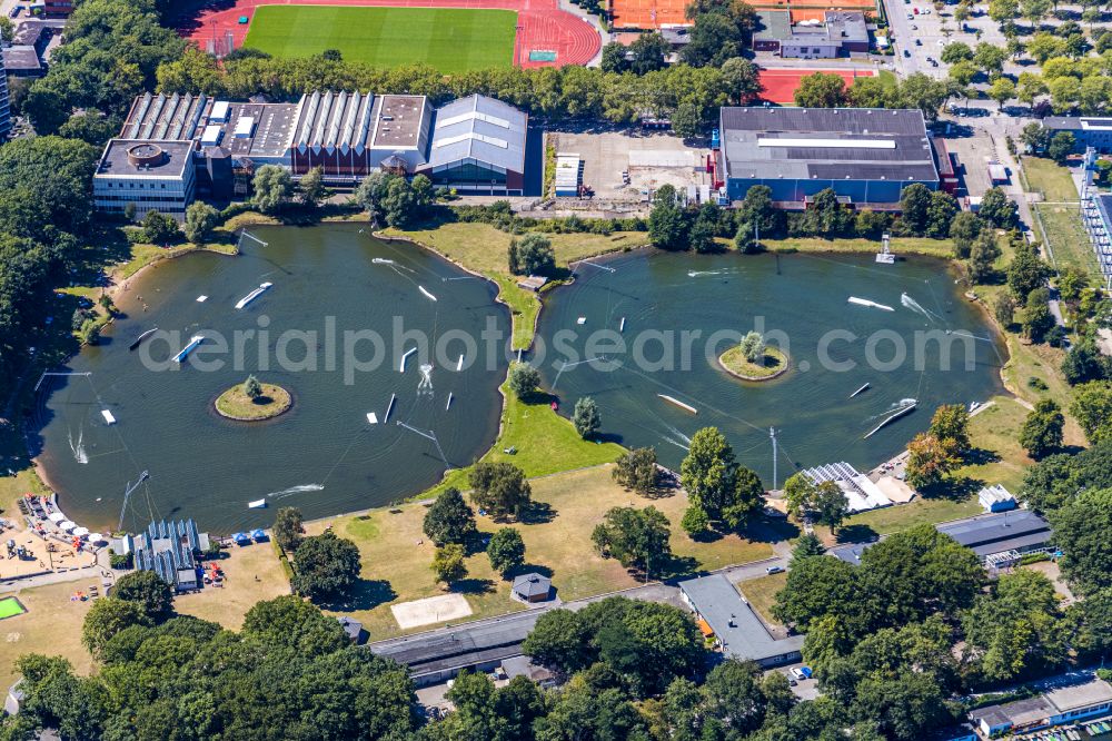 Aerial image Duisburg - Ensemble of sports grounds Wedau Sportpark in Duisburg in the state North Rhine-Westphalia, Germany