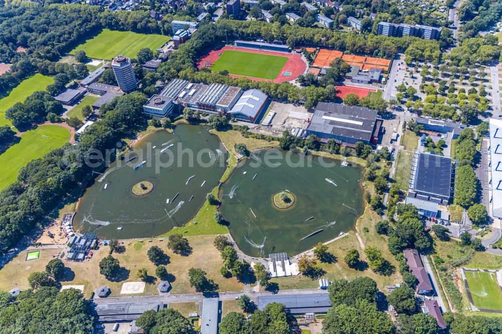 Aerial photograph Duisburg - Ensemble of sports grounds Wedau Sportpark in Duisburg in the state North Rhine-Westphalia, Germany