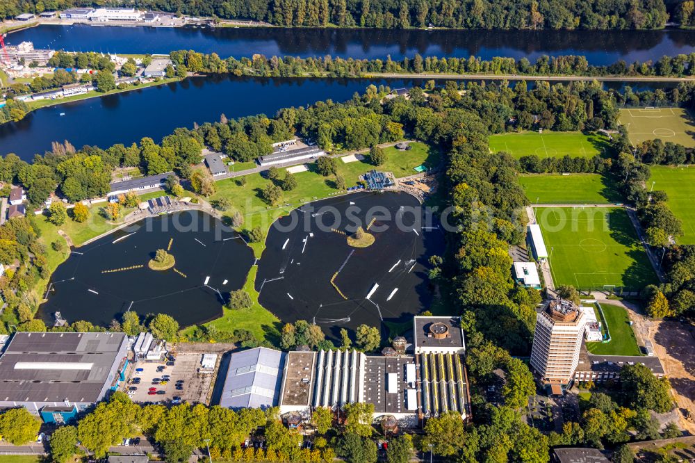 Aerial image Duisburg - Ensemble of sports grounds Wedau Sportpark in Duisburg in the state North Rhine-Westphalia, Germany