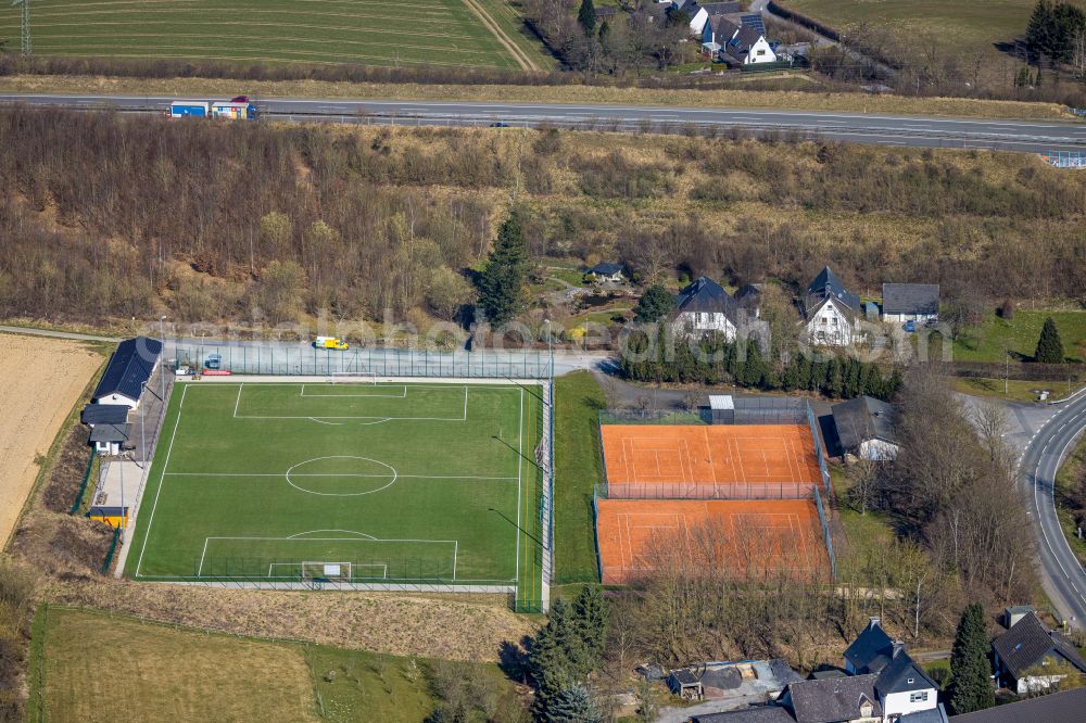 Arnsberg from above - Ensemble of sports grounds Im Windfirkel in the district Rumbeck in Arnsberg at Sauerland in the state North Rhine-Westphalia, Germany