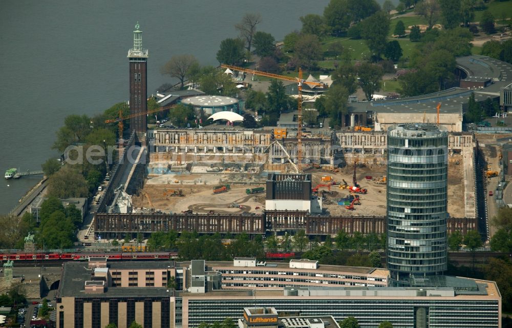 Aerial image Köln - Gutting and remodeling of the building - complex of the Cologne Trade Fair Cologne on the Rhine in Cologne in North Rhine-Westphalia