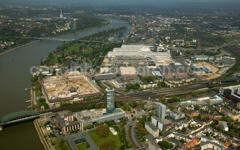 Aerial photograph Köln - Gutting and remodeling of the building - complex of the Cologne Trade Fair Cologne on the Rhine in Cologne in North Rhine-Westphalia