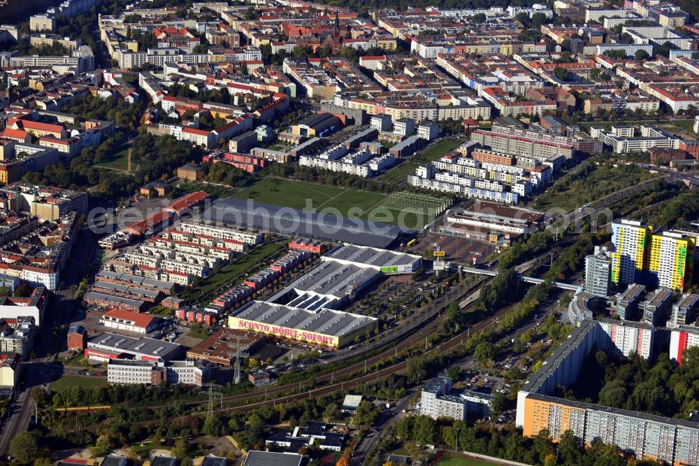 Aerial image Berlin Friedrichshain - Building site of Townhouses in the Eldenaer Viertel on the area of the development zone Alter Schlachthof / Eldenaer Strasse