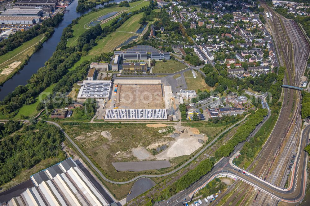 Mülheim an der Ruhr from above - Development area and building land fallow on the demolition area of a warehouse building complex and logistics center on the ALDI Sued site in Muelheim on the Ruhr at Ruhrgebiet in the state North Rhine-Westphalia, Germany