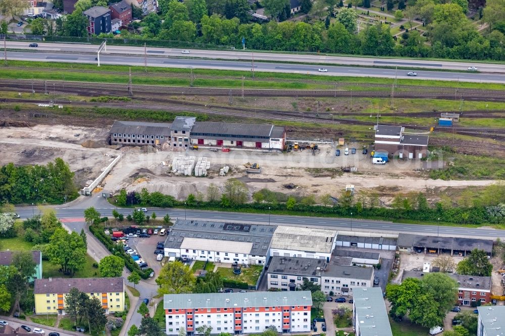 Gelsenkirchen from above - Development area and building land fallow at the Gelsenkirchen Zoo train station on Parallelstrasse in Gelsenkirchen at Ruhrgebiet in the state North Rhine-Westphalia, Germany