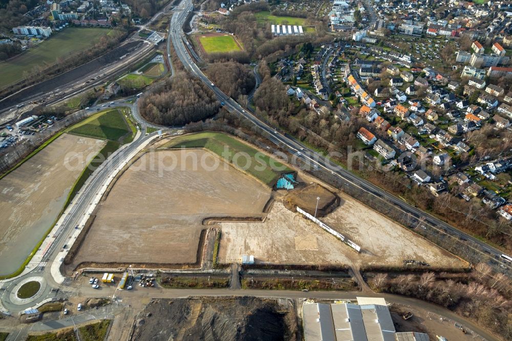 Bochum from above - Development area and building land fallow on the former factorysgelaende on Opelring in Bochum in the state North Rhine-Westphalia, Germany