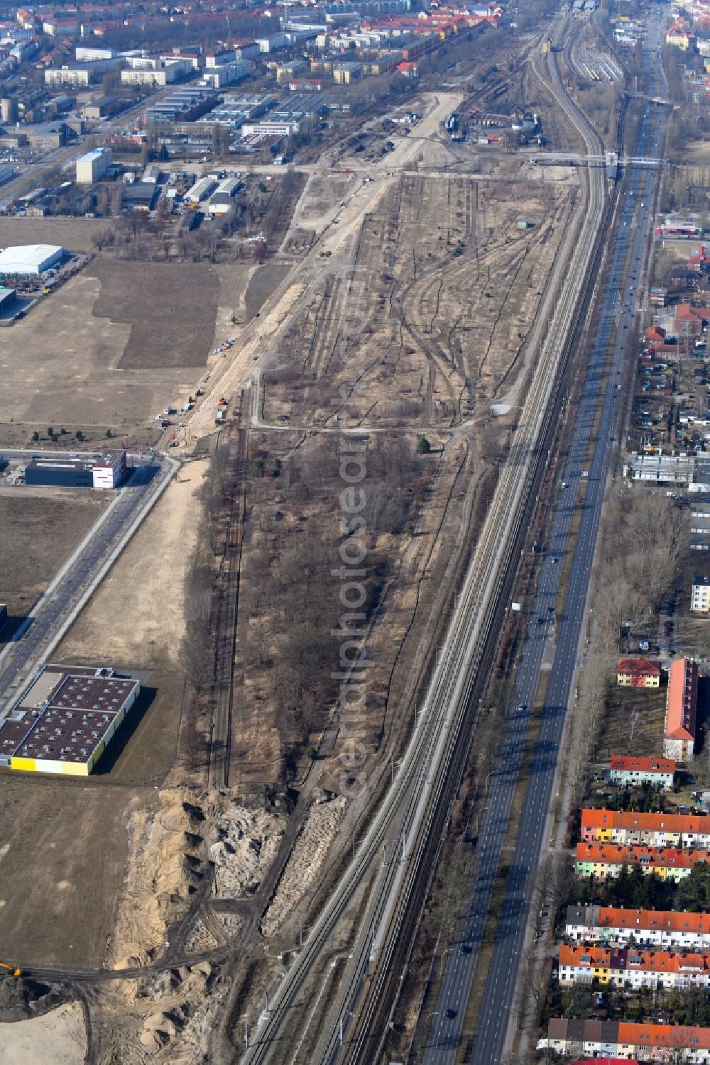 Berlin from the bird's eye view: Development area and building land fallow along the Igo-Etrich-Strasse in Berlin, Germany