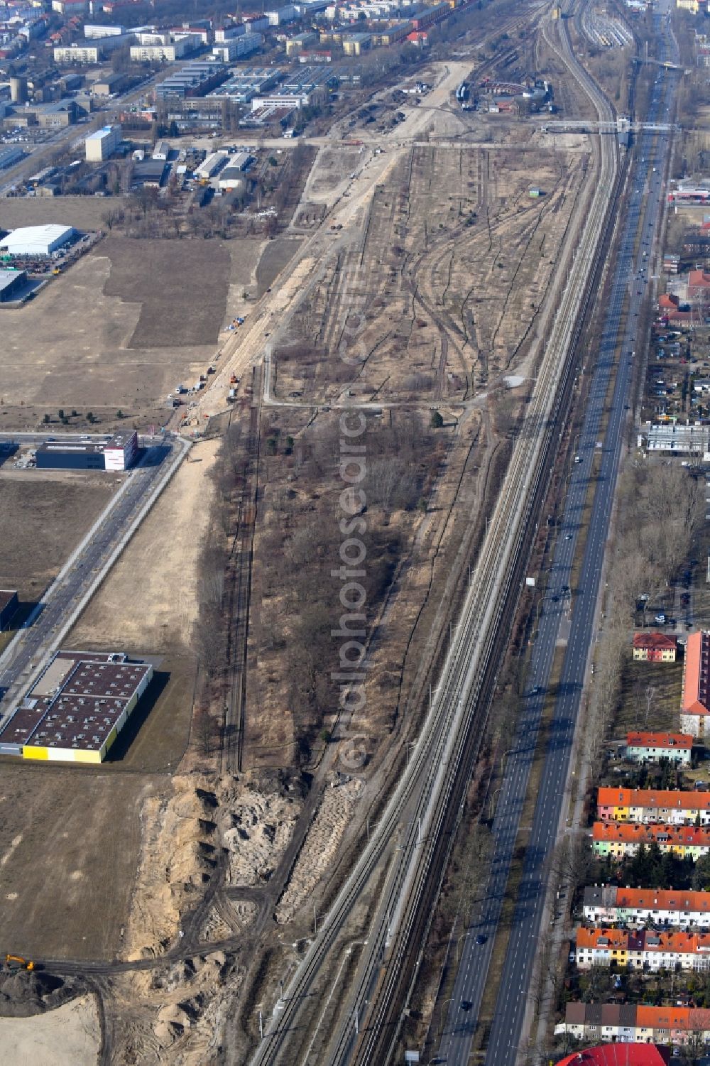 Aerial image Berlin - Development area and building land fallow along the Igo-Etrich-Strasse in Berlin, Germany