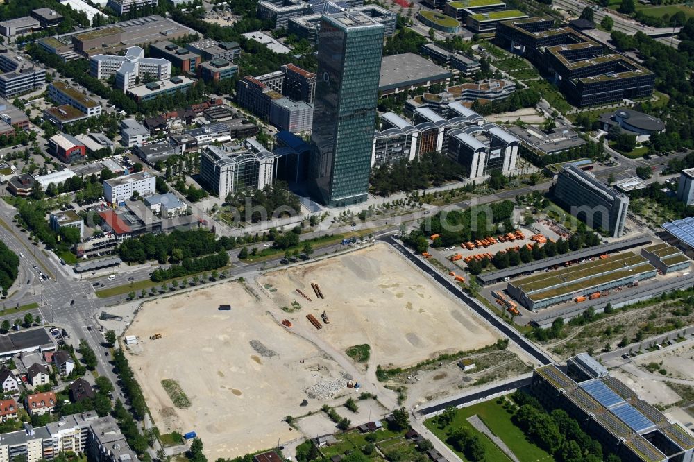 Aerial image München - Development area and building land fallow on Georg-Brauchle-Ring - Emmy-Noether-Strasse in the district Moosach in Munich in the state Bavaria, Germany