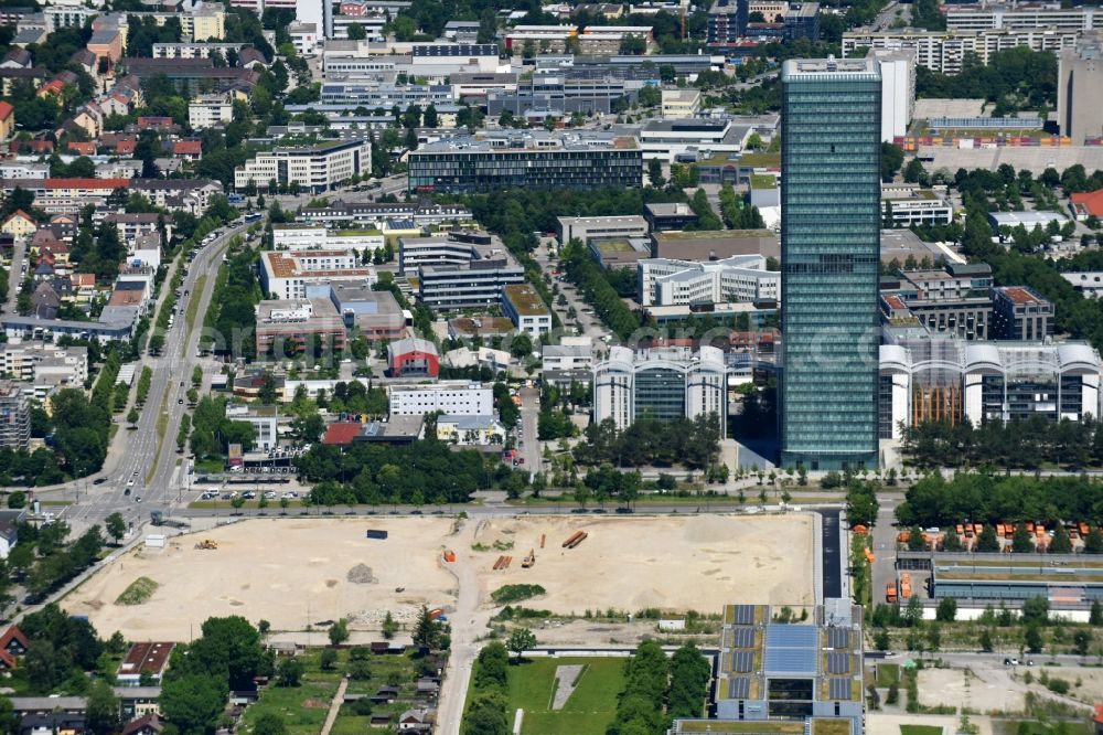 Aerial image München - Development area and building land fallow on Georg-Brauchle-Ring - Emmy-Noether-Strasse in the district Moosach in Munich in the state Bavaria, Germany