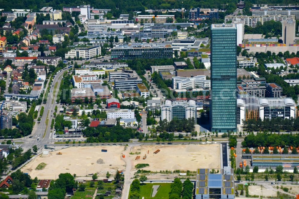 Aerial image München - Development area and building land fallow on Georg-Brauchle-Ring - Emmy-Noether-Strasse in the district Moosach in Munich in the state Bavaria, Germany