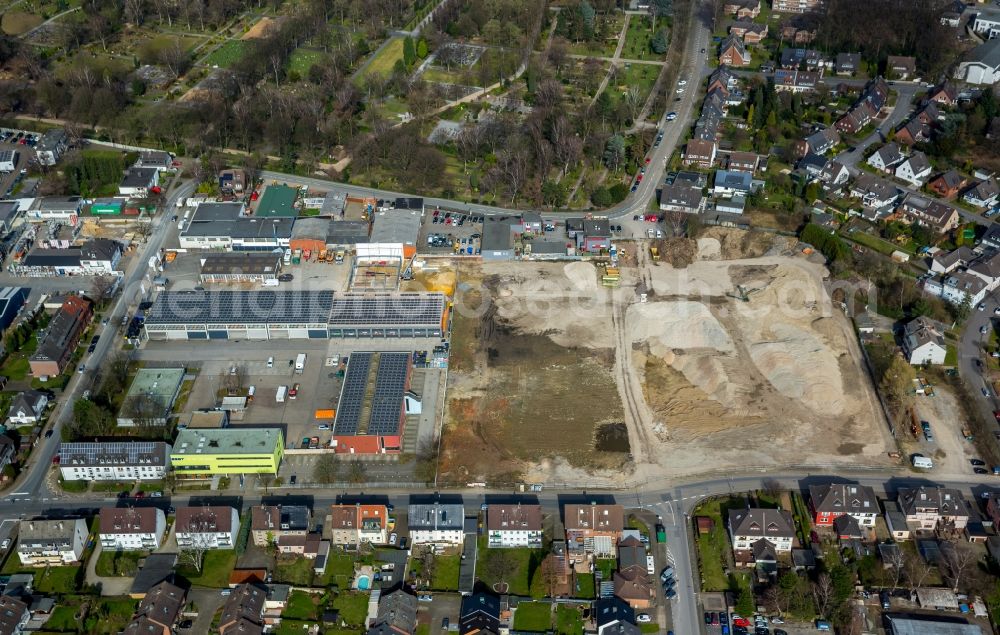 Bottrop from above - Development area and building land fallow and the site of the Bottroper Entsorgung und Stadtreinigung in Bottrop in the federal state North Rhine-Westphalia, Germany